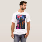futuristische soldaat Amerikaanse vlag afbeelding  T-shirt (Voorkant volledig)
