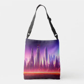 Futuristische stad | Blauwe ster | Alien World Crossbody Tas (Achterkant)