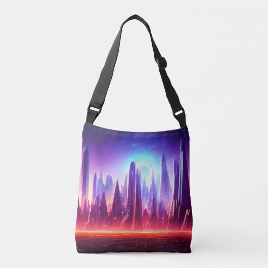 Futuristische stad | Blauwe ster | Alien World Crossbody Tas (Voorkant)