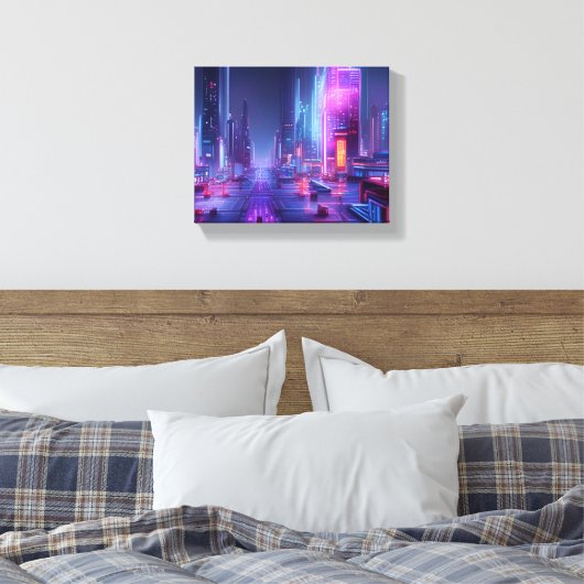 Futuristische stad canvas afdruk (Insitu (Slaapkamer))