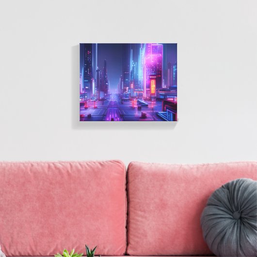 Futuristische stad canvas afdruk (Insitu (Woonkamer))