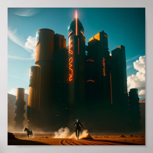 Futuristische stad in de woestijn poster (Voorkant)