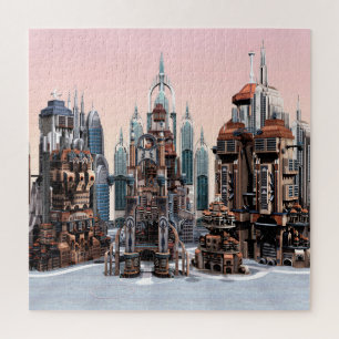 Futuristische stad sciencefiction legpuzzel