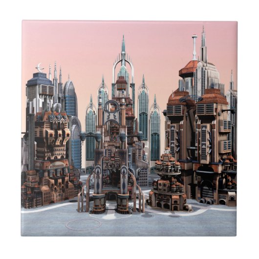 Futuristische stad tegeltje (Voorkant)