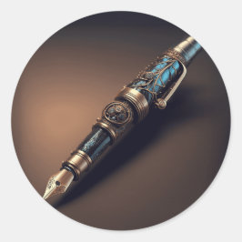 Futuristische Steampunk Style Fantasy Fountain Pen Ronde Sticker