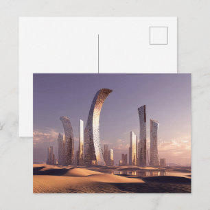 Futuristische Surrealistische Wolkenkrabbers In Wo Briefkaart