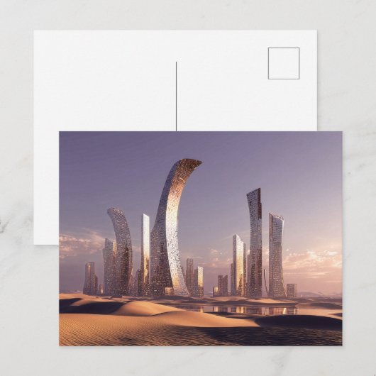 Futuristische Surrealistische Wolkenkrabbers In Wo Briefkaart (Voorkant / Achterkant)