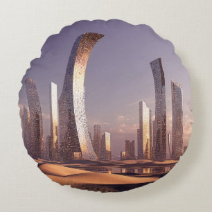 Futuristische Surrealistische Wolkenkrabbers In Wo Rond Kussen