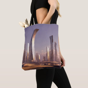 Futuristische Surrealistische Wolkenkrabbers In Wo Tote Bag