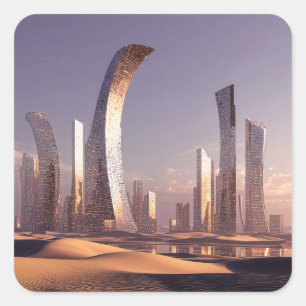 Futuristische Surrealistische Wolkenkrabbers In Wo Vierkante Sticker