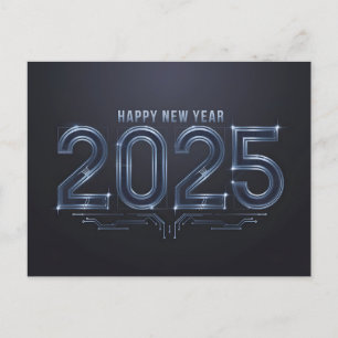 Futuristische tech Gelukkig Nieuwjaar 2025 Feestdagenkaart