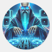 Futuristische Techno Wizard Ronde Sticker (Voorkant)