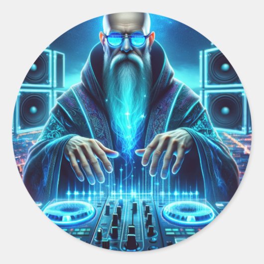 Futuristische Techno Wizard Ronde Sticker (Voorkant)
