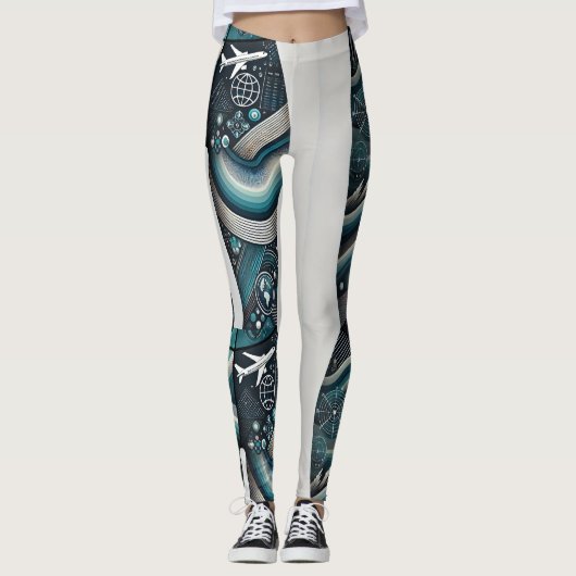 Futuristische Travel Tech Leggings – Wereldwijd (Voorkant)