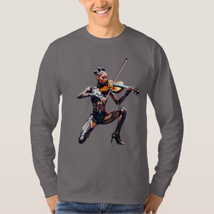 Futuristische Violist Robot – T-shirt met lange mo