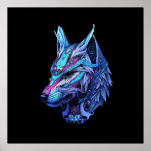 Futuristische Wolf Fantasy Steampunk Space Galaxy Poster