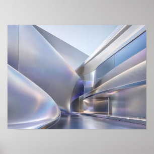 Futuristische Zilveren Vloeibare Architectuur Abst Poster