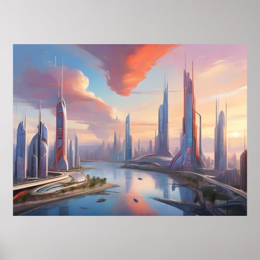 Futuristische zonsondergang: levendig technologisc poster (Voorkant)