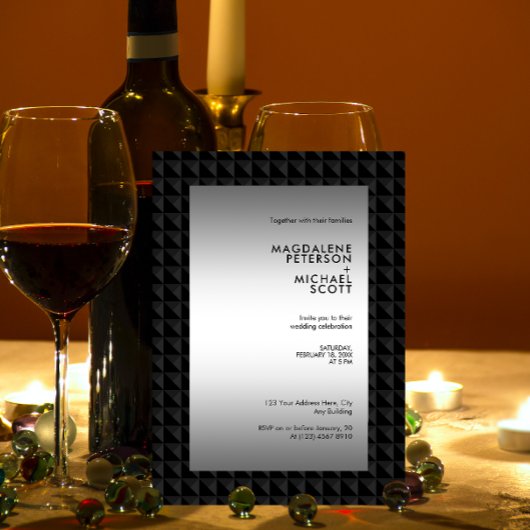 Futuristische zwart veelhoek vorm patroon bruiloft kaart