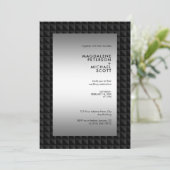 Futuristische zwart veelhoek vorm patroon bruiloft kaart (Staand voorkant)