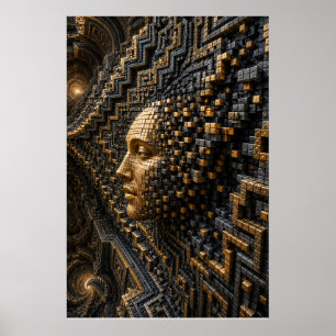 Futuristische Zwarte Gouden Mozaïek Muur Kunst Pos Poster