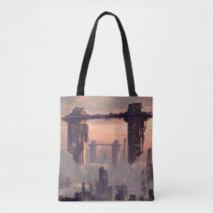 Futuristische zwevende megastructuren boven de sta tote bag