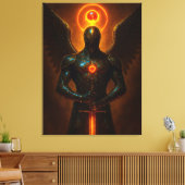 Futuristischer Erzengel des Glutreichs mit Schwert Canvas Afdruk (Insitu (Woonkamer))