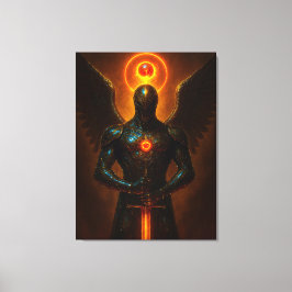 Futuristischer Erzengel des Glutreichs mit Schwert Canvas Afdruk