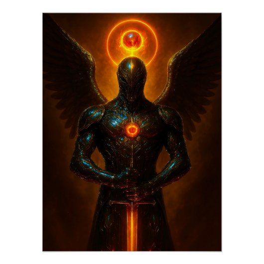 Futuristischer Erzengel des Glutreichs mit Schwert Perfect Poster (Voorkant)