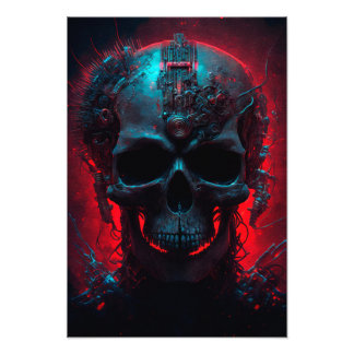 Futuristischer Totenkopf mit glühendem Hintergrund Foto Afdruk