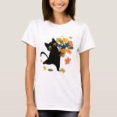 fuuny black Cat Leaf Fall Hello Autumn T-shirt (Voorkant)