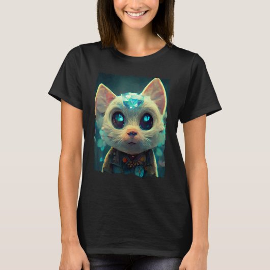 Fuuny Crystal Stone Cat T-shirt (Voorkant)