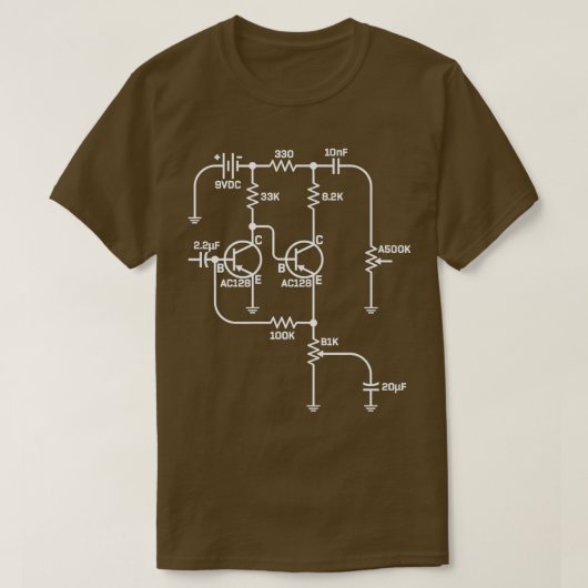 Fuzz Pedal Schematic Circuit Handbedraad Musician  T-shirt (Design voorkant)