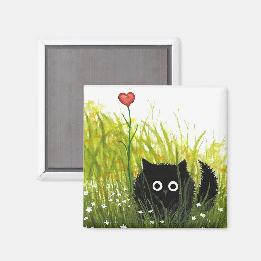 Fuzzy Black Cat One Love Bihrle Magneet (Voorkant / Achterkant)