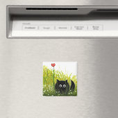 Fuzzy Black Cat One Love Bihrle Magneet (Insitu (Vaatwasser))