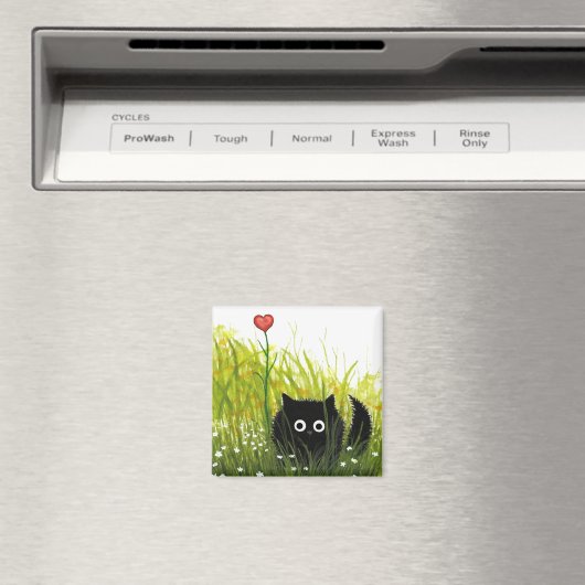 Fuzzy Black Cat One Love Bihrle Magneet (Insitu (Vaatwasser))