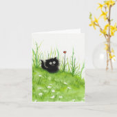 Fuzzy Black Cat van Bihrle Blank Kaart (Gele Bloem)
