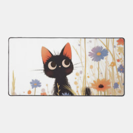 Fuzzy Black Cat Wide Eye Orange Meadow Flower Bureaumat