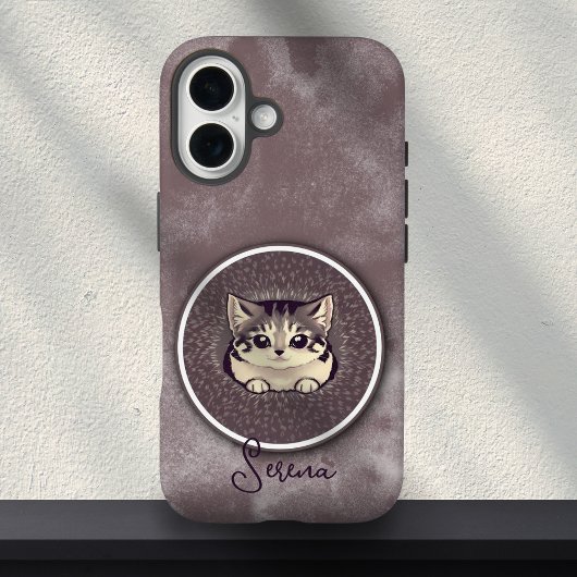 Fuzzy Black White Peeking Cat Art Custom Name Case-Mate iPhone Case