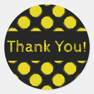 Fuzzy Bright Yellow en Black Polka Dots Bedankt Ronde Sticker