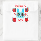 Fuzzy Cat Wereldboekendag Vierkante Sticker (Tas)