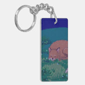 Fuzzy de slaperige vos acryl sleutelhanger (Voorkant Links)