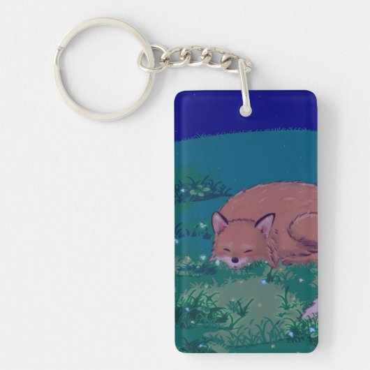 Fuzzy de slaperige vos acryl sleutelhanger (Voorkant)