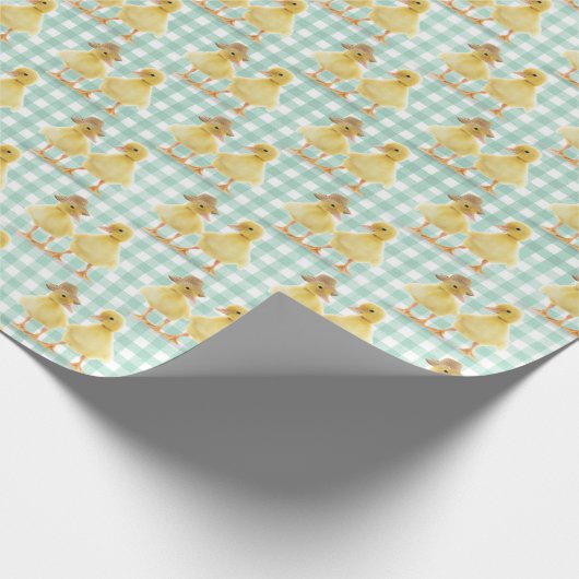 Fuzzy Ducking Couple op Gingham Cadeaupapier (Hoek)