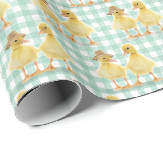 Fuzzy Ducking Couple op Gingham Cadeaupapier (Rol Hoek)