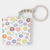 Fuzzy Flower Pattern Pastels on White Sleutelhanger (Achterkant)