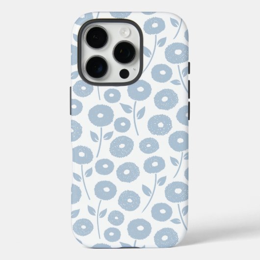 Fuzzy Flower Rpt Pattern Blue on White Case-Mate iPhone Case (Achterkant)