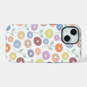 Fuzzy Flower Rpt Pattern Pastels on White iPhone 15 Case (Achterkant horizontaal)