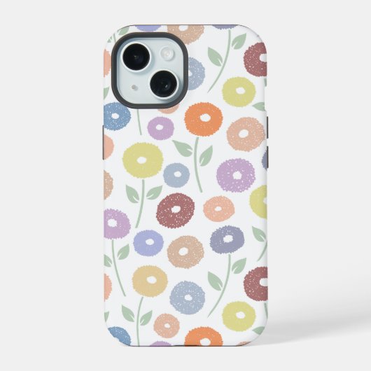 Fuzzy Flower Rpt Pattern Pastels on White iPhone 15 Case (Achterkant)