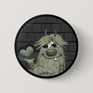 Fuzzy Green Monster met hart Ronde Button 5,7 Cm